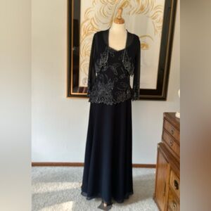 Navy Jkara 2 piece beaded mother of the bride formal